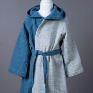 4 Layer Muslin Indigo-Grey Colorful Bathrobe
