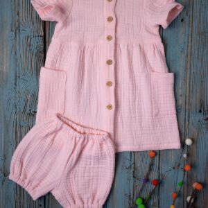 4 Kat Müslin Pembe Şortlu Elbise